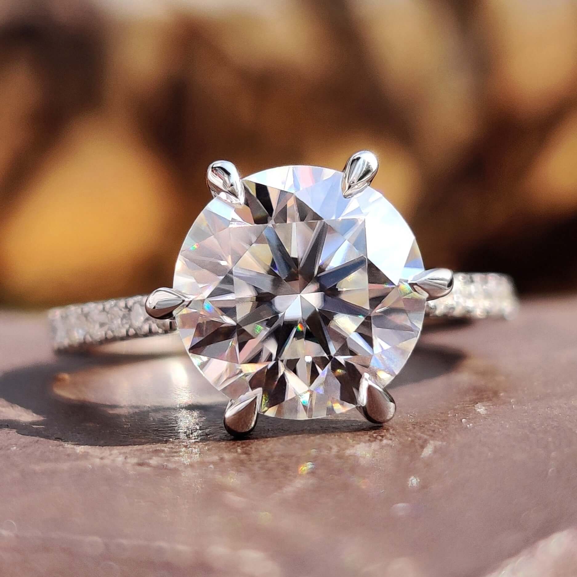 2 CT Round Hearts and Arrows Cut Colorless Moissanite Engagement Ring