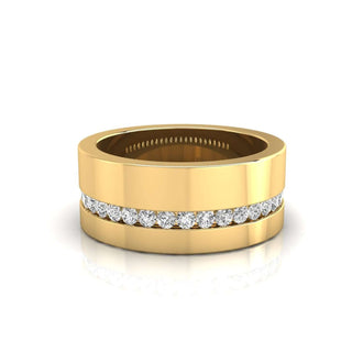Mens channel set diamond band in yellow gold, handmade jewelry.
