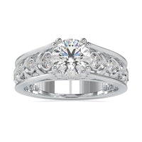 Nature inspired engagement rings featuring a round brilliant cut diamond.