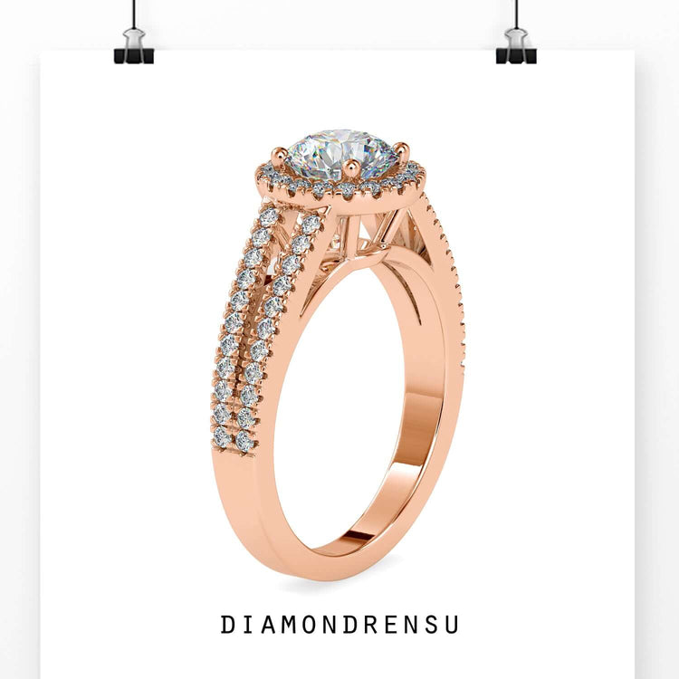 Engagement ring with pave detailing and a diamondrensu engagement ring style.