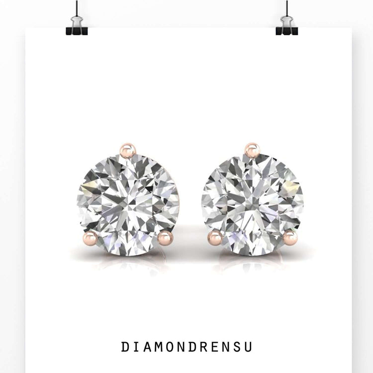 Gold round earrings with Lab Grown Diamond, crafted with a martini set diamond stud design.