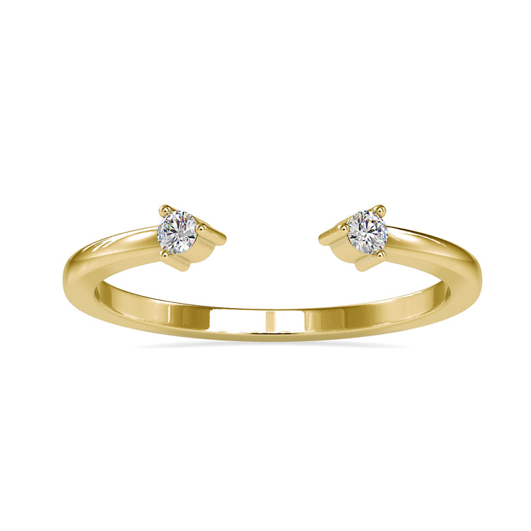 Open gap wedding band featuring a classic round diamond setting.