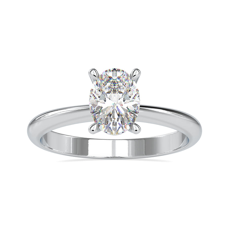 Oval solitaire diamond ring featuring a brilliant cut and timeless style.