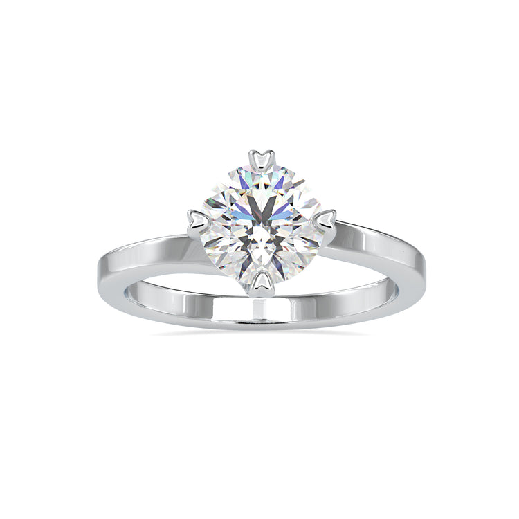 1 carat round diamond ring with a beautiful heart prong engagement ring setting.