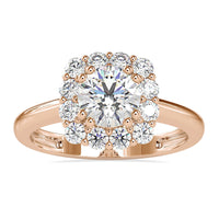 Halo engagement ring featuring a stunning cathedral ring setting.