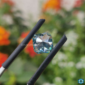 Cyan blue radiant cut listed under 1.65 carat moissanite and buy moissanite stone.