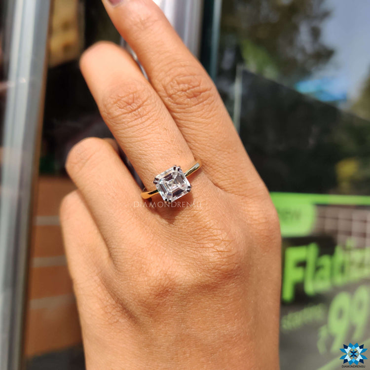 Elegant asscher cut solitaire perfect for any special occasion.