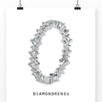 White gold wedding band featuring a full eternity band with round diamonds.