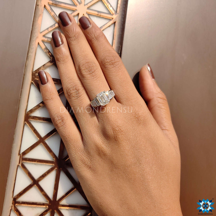 Emerald Cut and Baguette Seven Stone Moissanite Engagement Ring