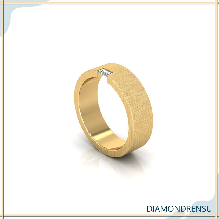 Mens gold wedding bands featuring a classic brushed finish.