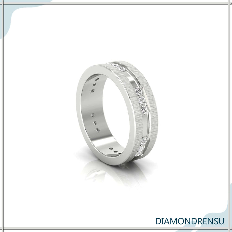 Yellow gold men's wedding band with polished shine.