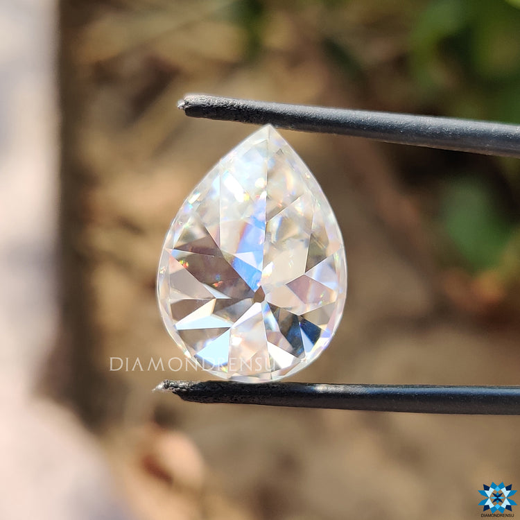Pear Cut Moissanite displayed as a loose moissanite stone, ideal for moissanite jewelry.