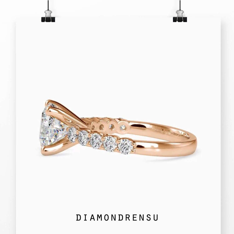 Oval cut diamond ring with split shank, white gold setting, DiamondRensu ring