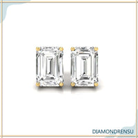 Sophisticated emerald cut diamond stud earrings with handmade craftsmanship for a timeless look.