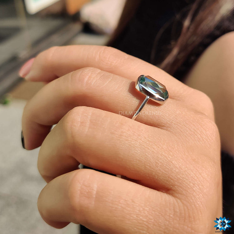 3.98 CT Elegant Cyan Blue Cushion Rose Cut Bezel Set Solitaire Engagement Ring