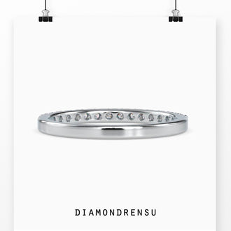 Lab Grown Diamond eternity band in white gold, featuring a shared prong design.