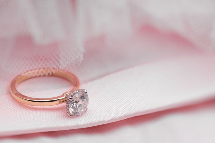 Rose gold diamond ring close up view