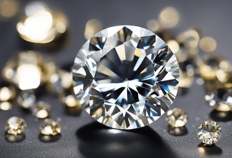 Moissanite with other diamonds on a table