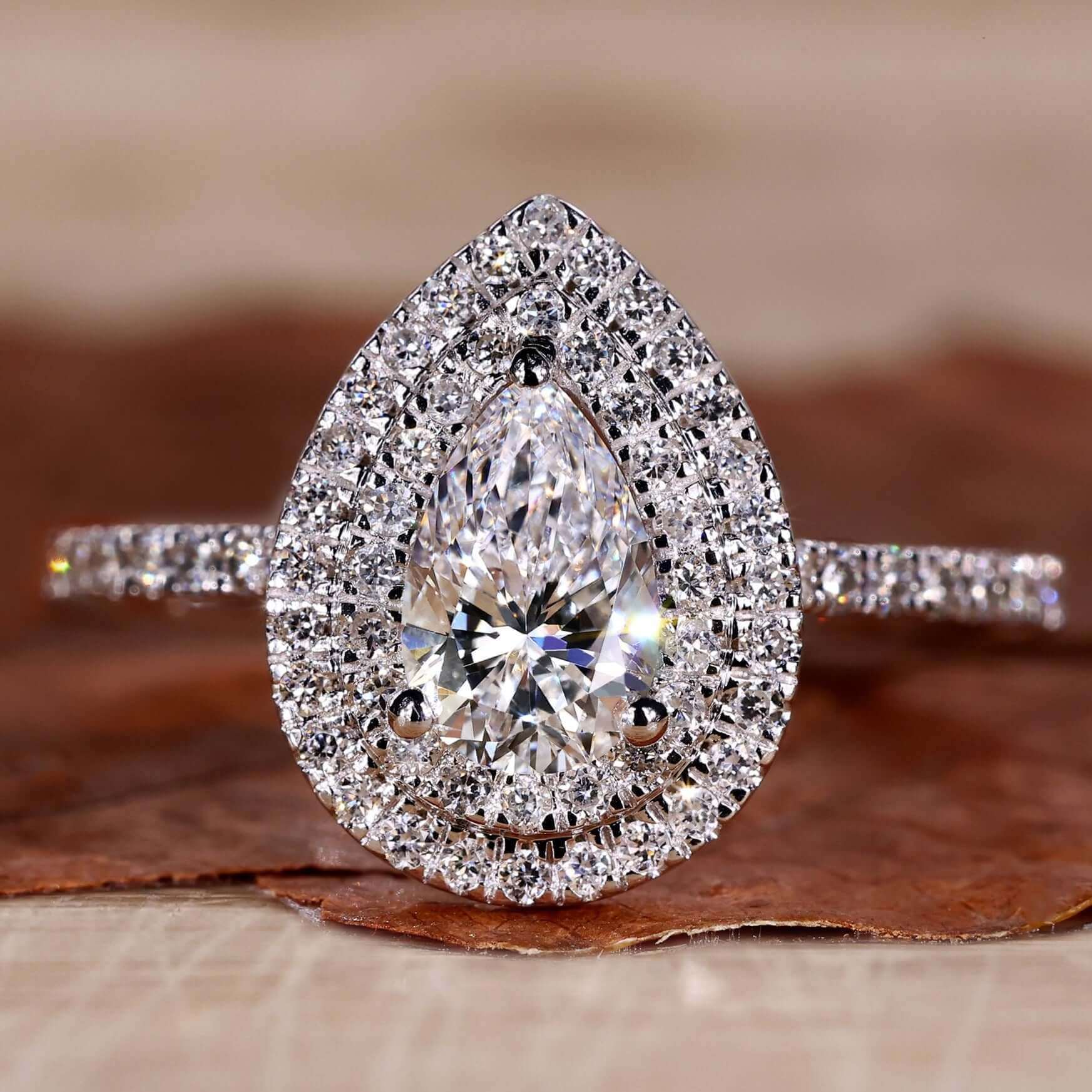 Ring Double R Pear Shaped Lab Grown Diamond Double Halo Engagement Ring