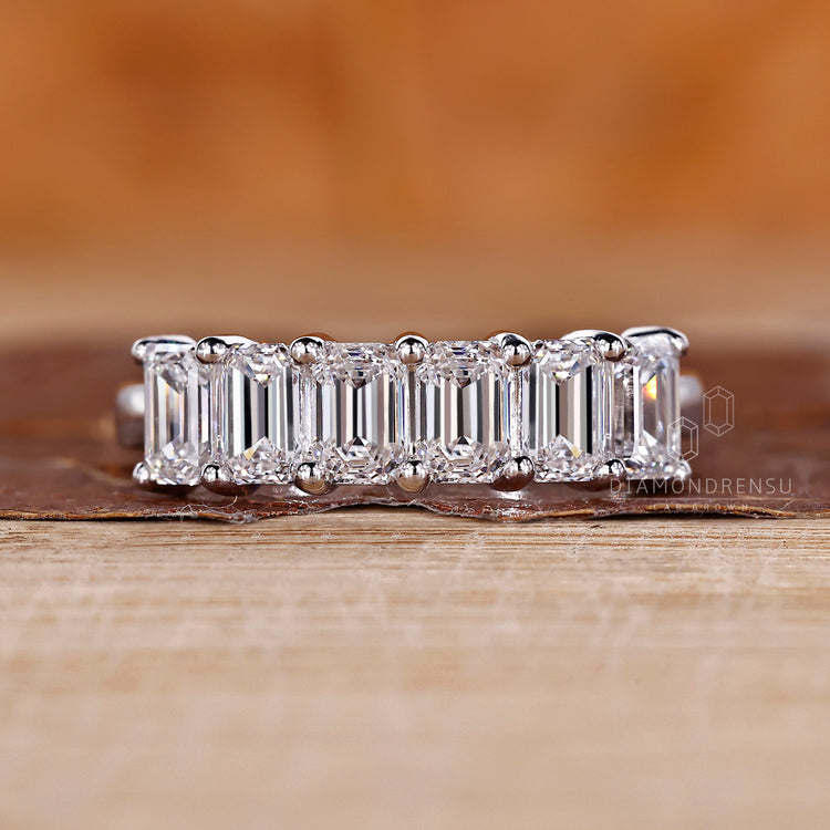 Half eternity band paired with handmade band.
