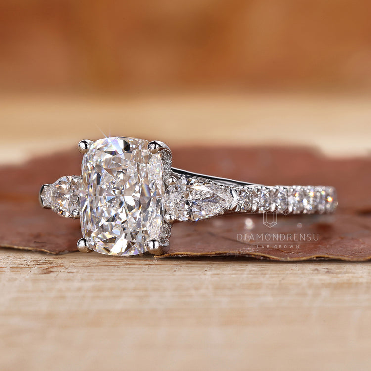 Elongated Cushion Ring with exceptional clarity and sparkle.