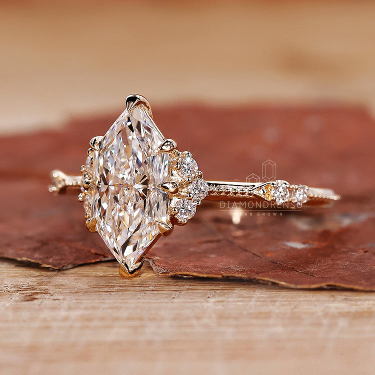 Handmade ring with Dutch marquise diamond and 8 claw prong setting.
