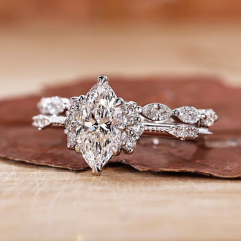 marquise engagement ring with wedding band.