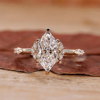 Dutch marquise diamond engagement ring with vintage inspired design.
