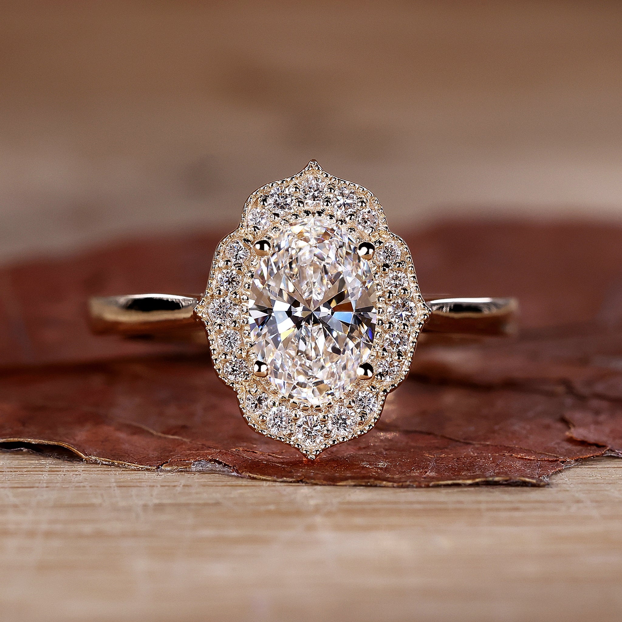 Embedded Halo Rings Oval Halo Engagement Ring for a Lasting Impression
