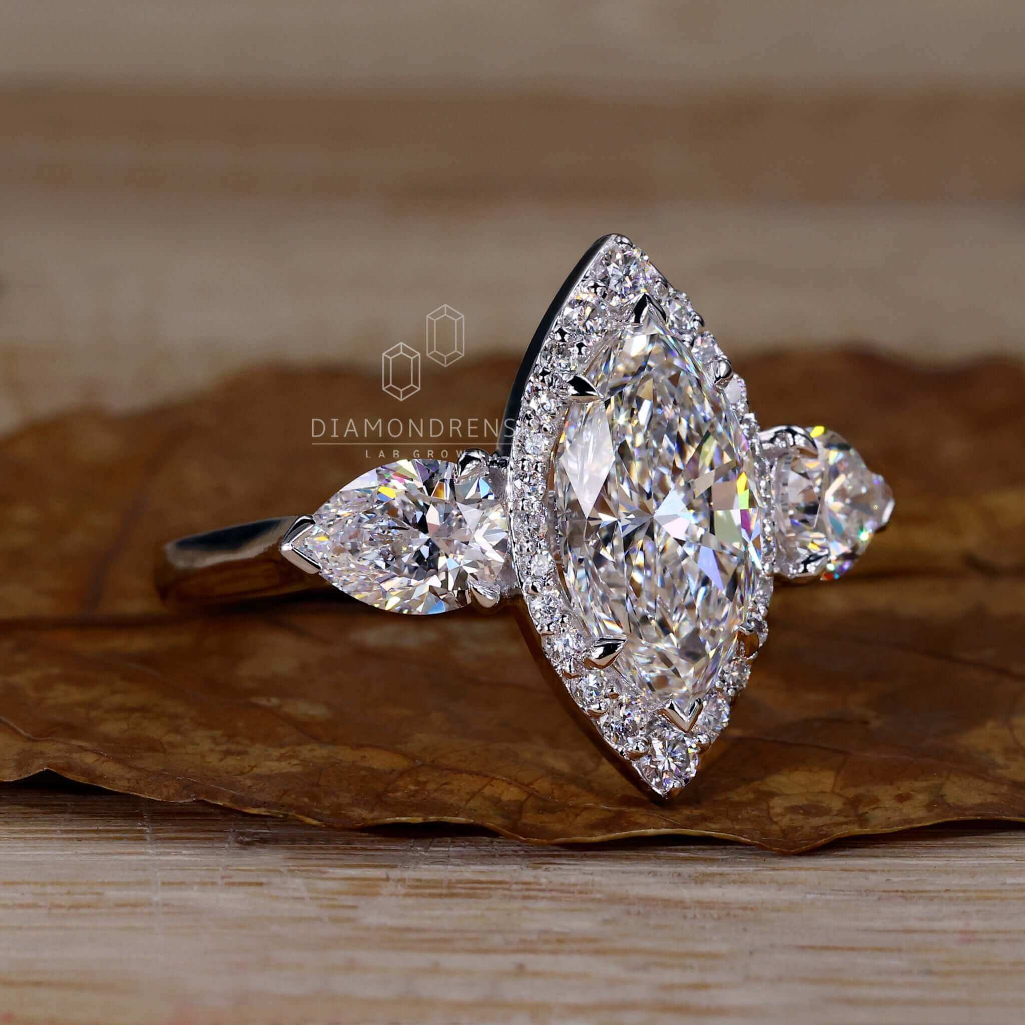 Three stone marquise diamond engagement rings Clearance