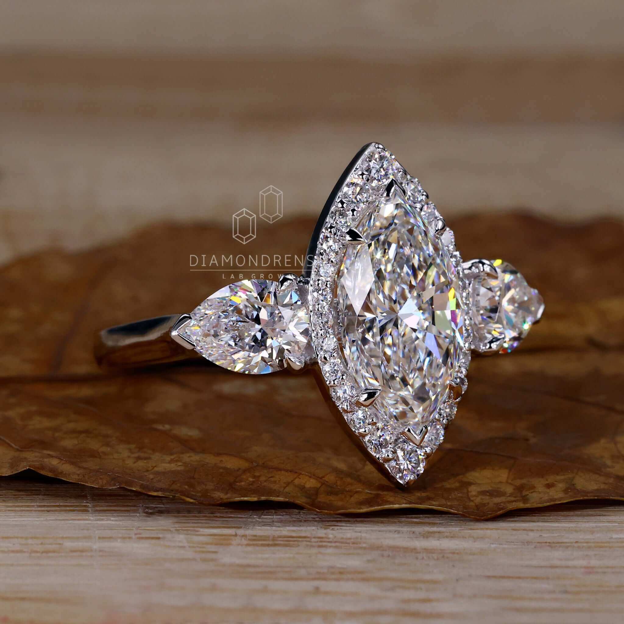 Pear Cut Lab Grown Diamond Engagement Ring with Matching Wedding Band