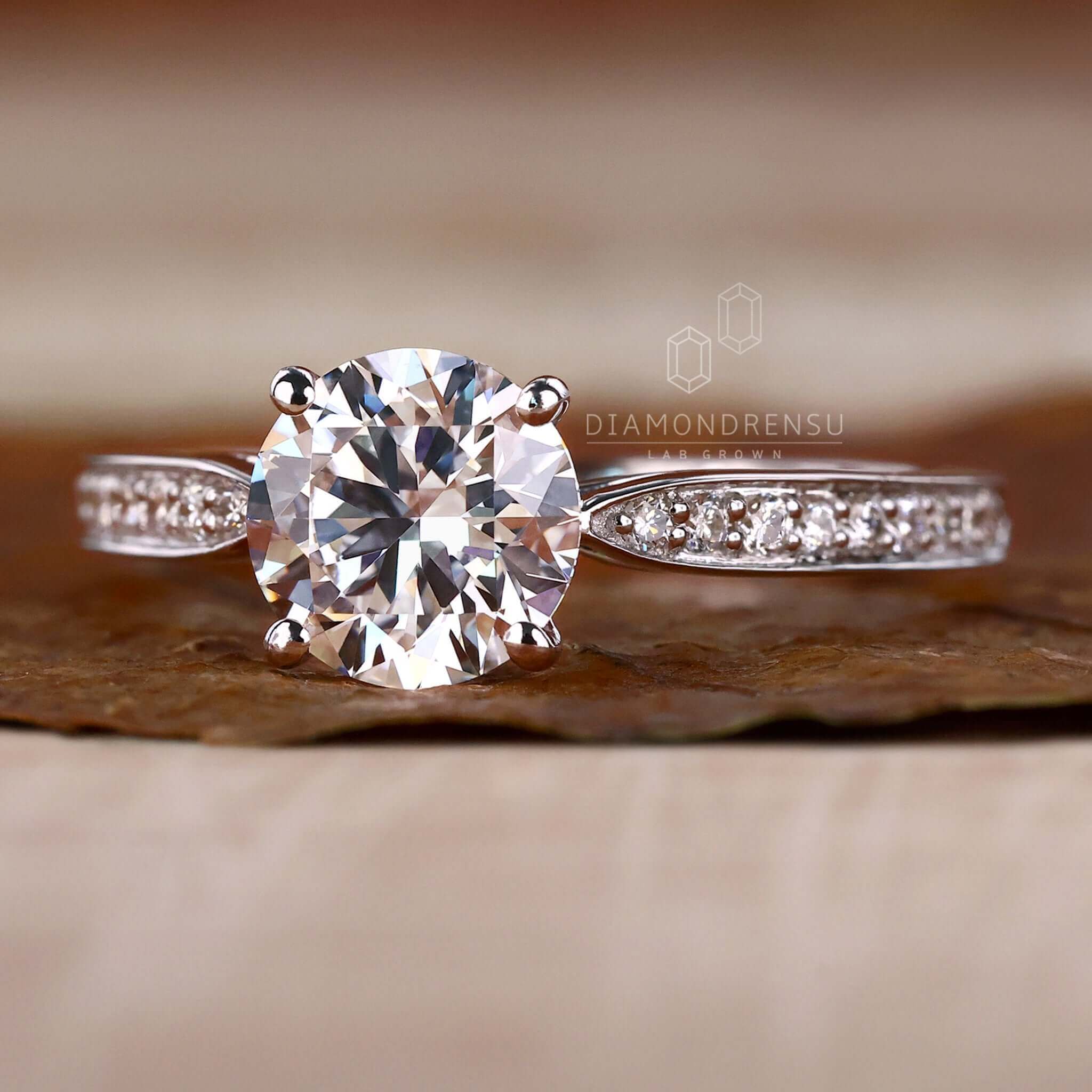 IGI Certified Round Lab Grown Diamond Pave Engagement Ring for Women
