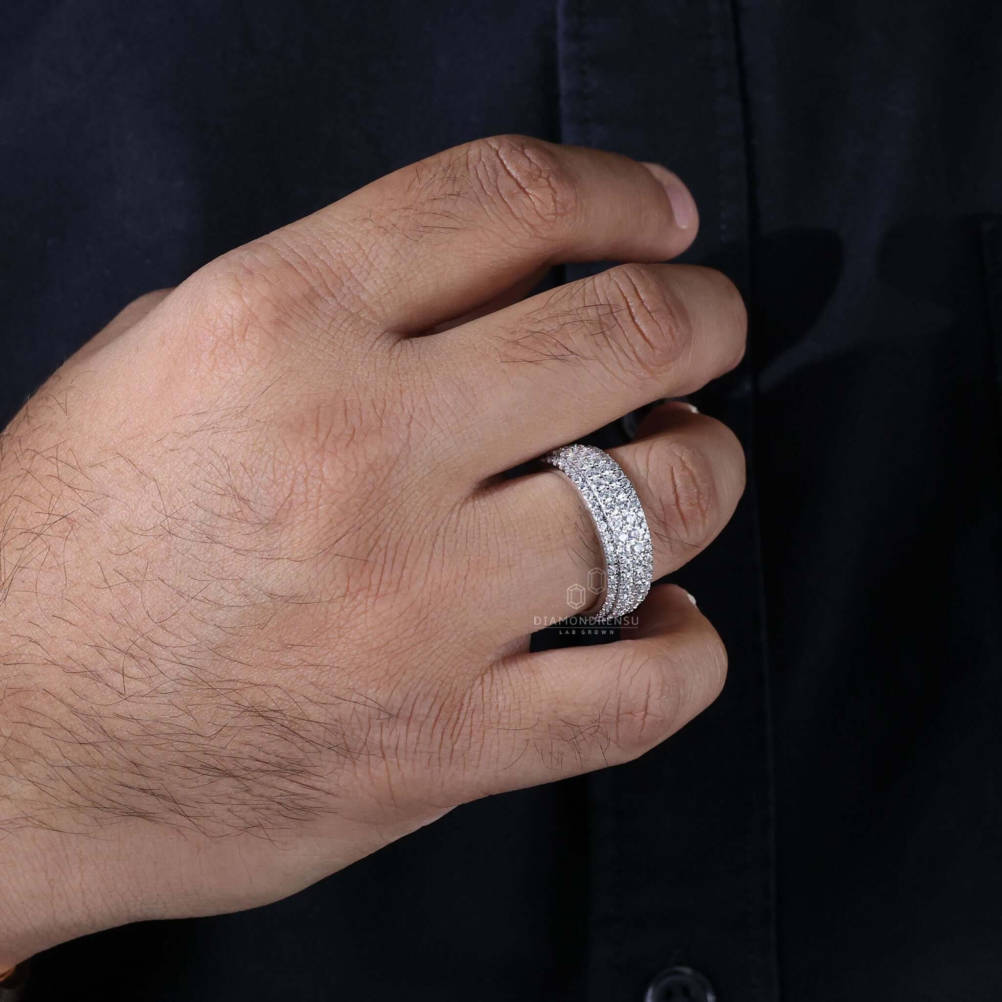 Men's Diamond Ring, Four Row Round Lab Grown Diamond Ring