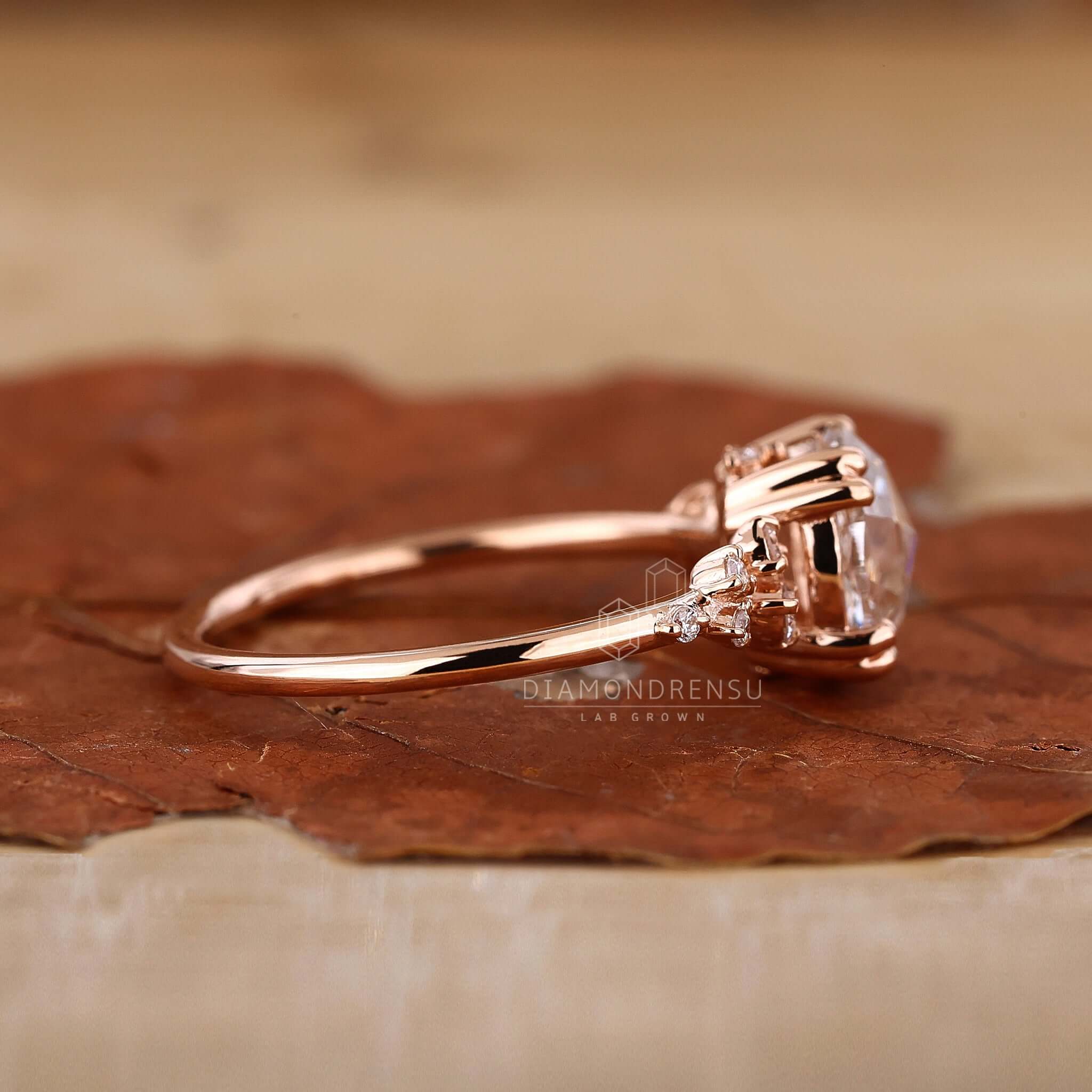 Close-up of an antique rose cut diamond ring, displaying its intricate craftsmanship and historical charm.