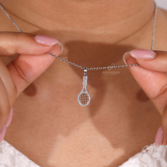 Lab Grown Diamond racket charm pendant for sports enthusiasts.

