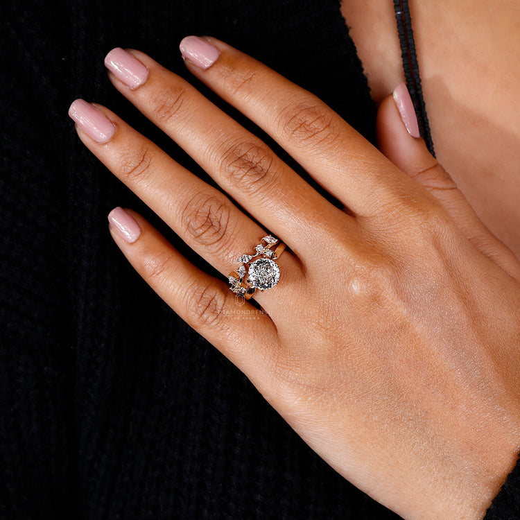 Yellow Gold Bridal Set - Leaf Style Wedding Band