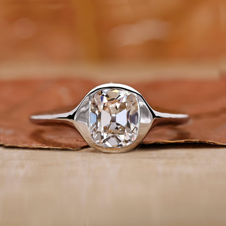 White Gold Bezel Set Cushion Cut Engagement Ring
