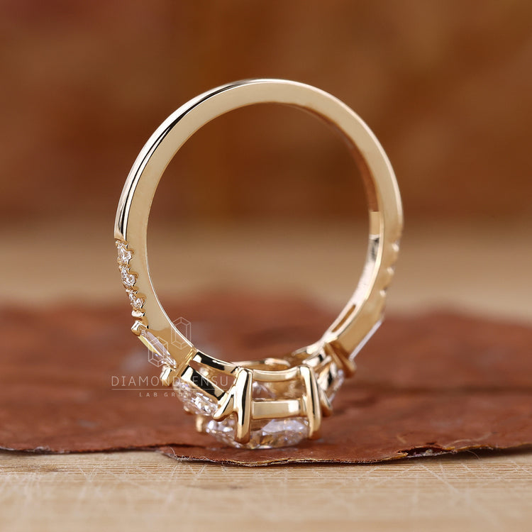 Baguette Ring with a cushion cut center for classic charm.
