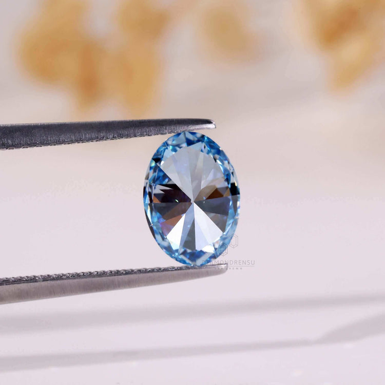 Oval cut blue diamond lab grown loose diamond