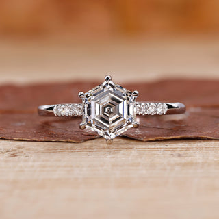 Hexagon Diamond Ring featuring a unique geometric design.