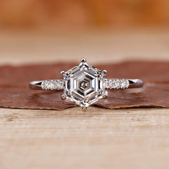 Hexagon Diamond Ring featuring a unique geometric design.
