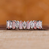 Pink and Diamond Wedding Band featuring marquise and baguette diamonds.
