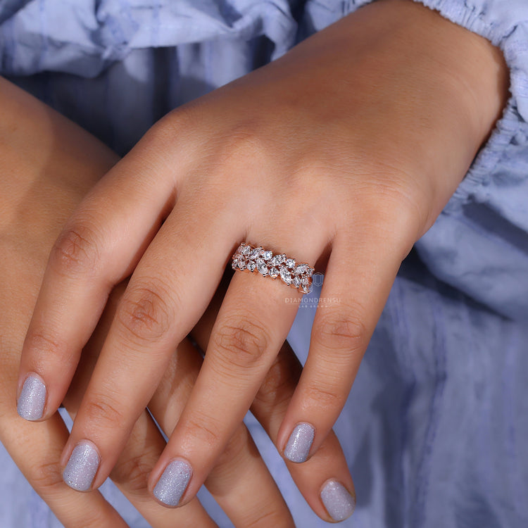 Unique Wedding Band with intricate details and diamond accents.
