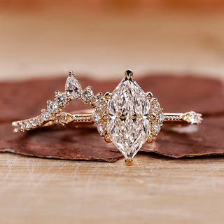 Marquise Engagement Ring With Wedding Band featuring elegant diamonds.
