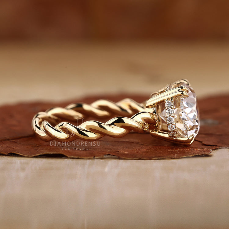 Hidden Halo Round Diamond Ring with brilliant sparkle and handmade jewelry details.
