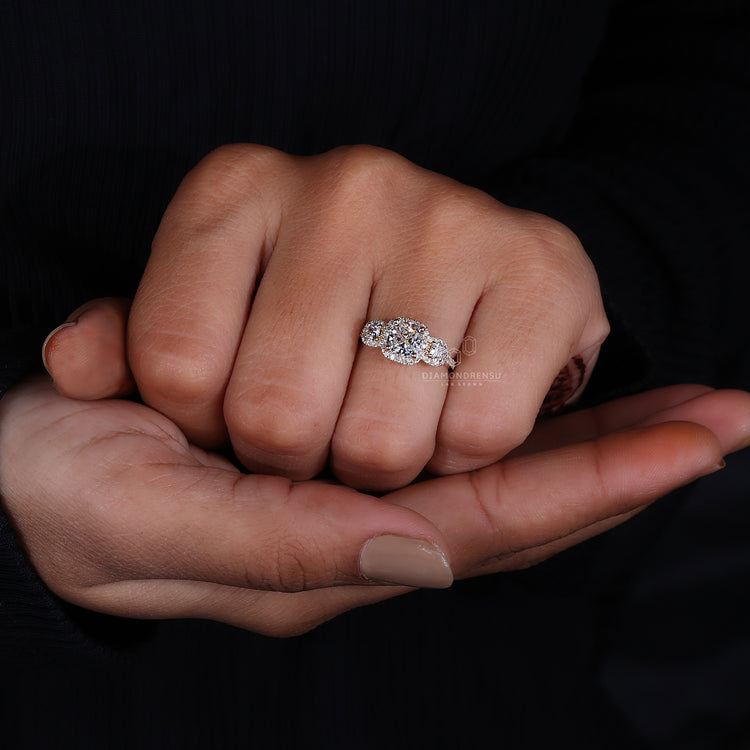 Cushion Cut Diamond Ring in a beautiful halo setting.