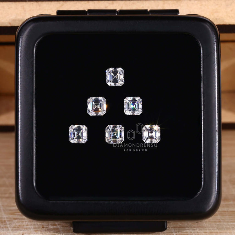 Asscher cut diamond styled in lab grown loose diamond collection.
