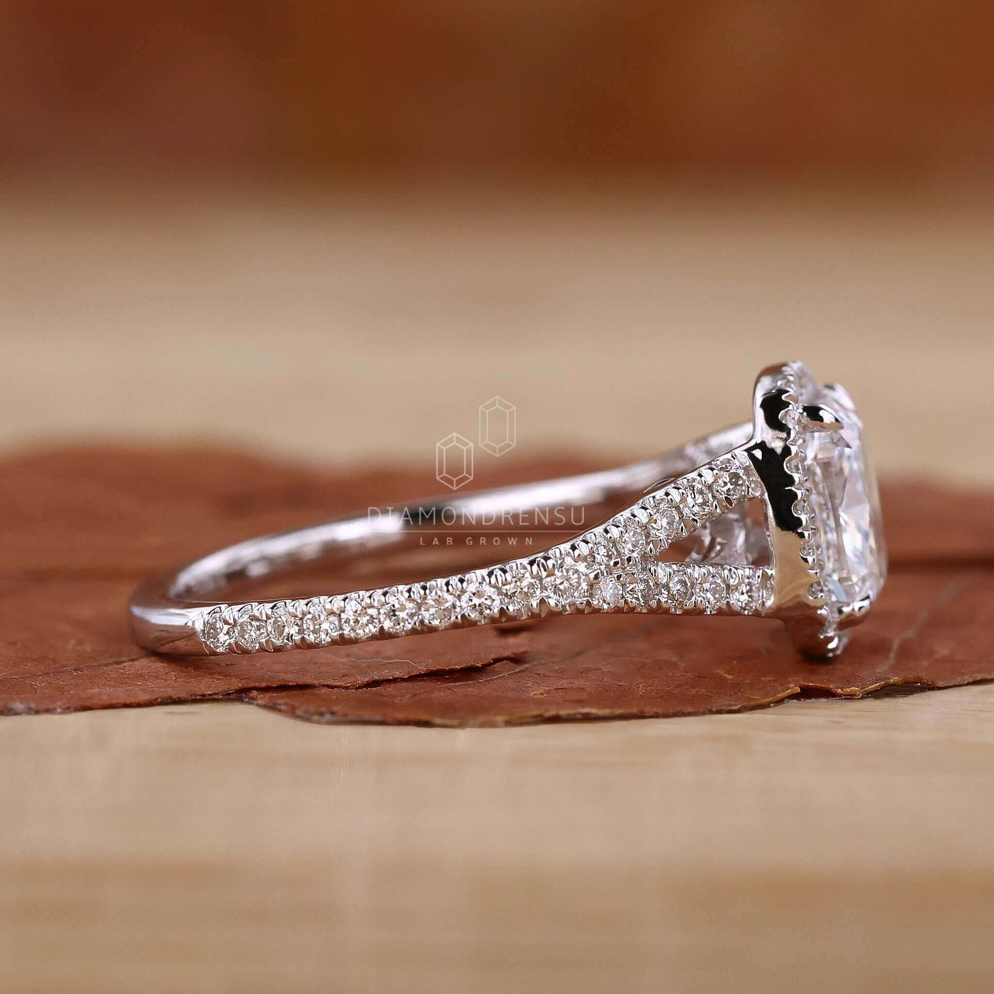 Elongated Cushion Cut Engagement Ring - Side Profile View