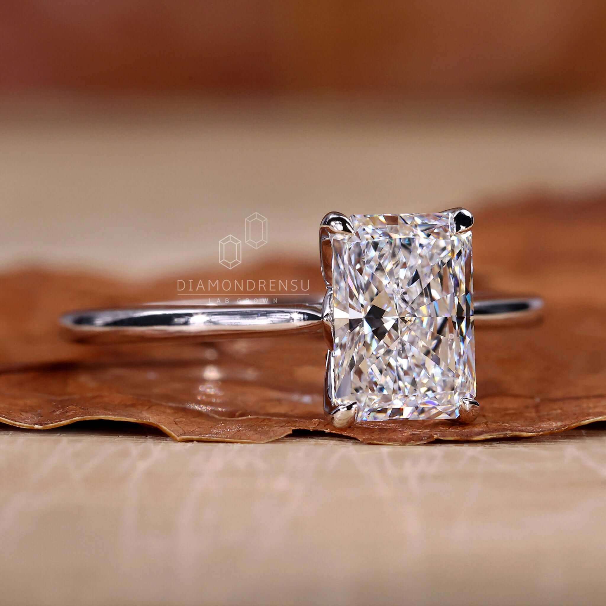 radiant lab grown diamond ring
