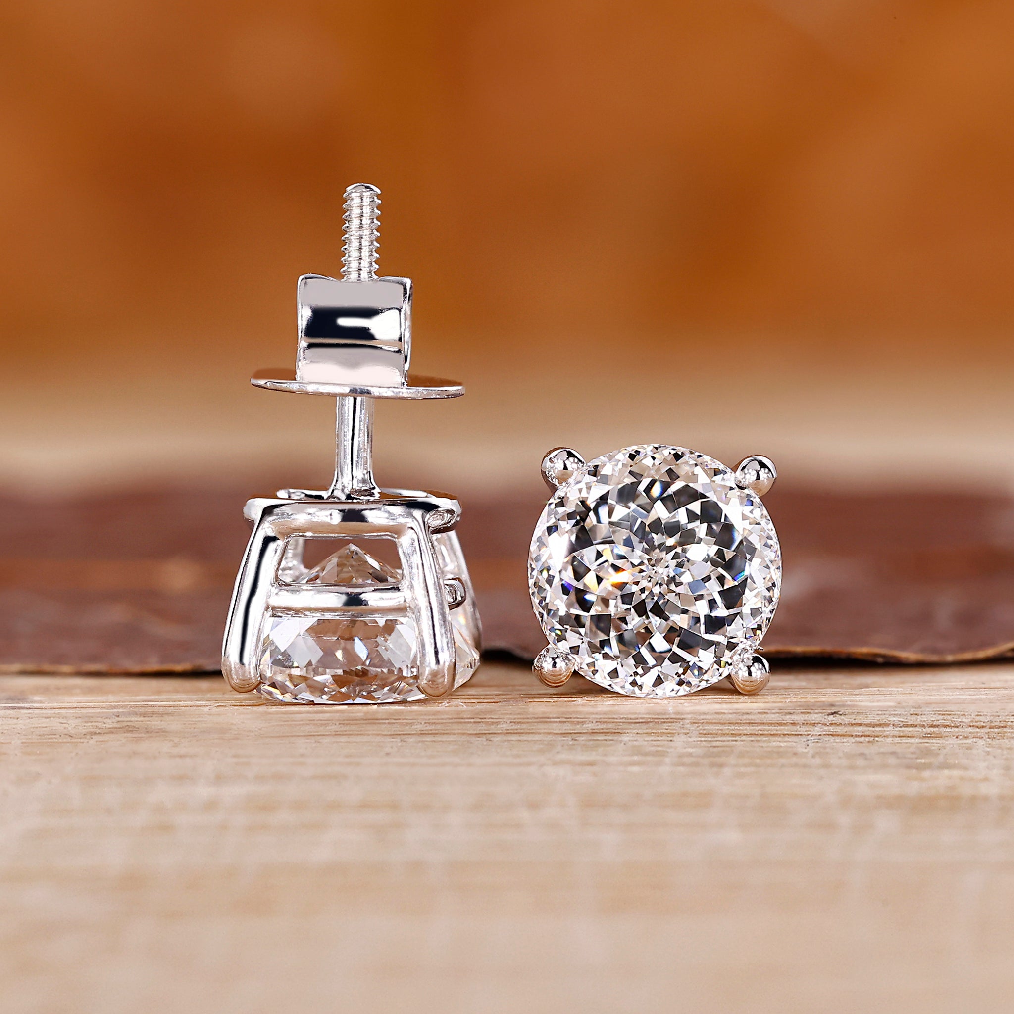 Stud Portuguese Cut Diamond Earrings in Screw Back